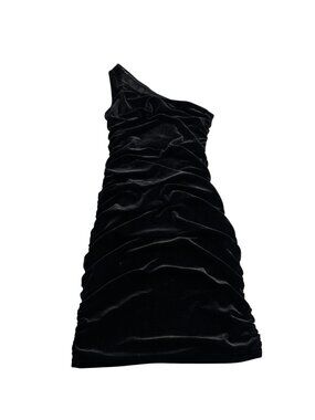 KatieJ NYC Black One-Shoulder Ruched Velvet Dress XL Elegant Style